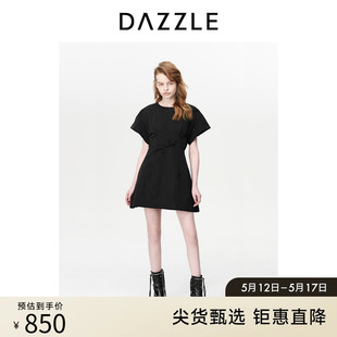 A字气质优雅小黑裙短裙女 DAZZLE地素奥莱黑色连衣裙春夏装 新款