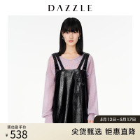 DAZZLE地素奥莱 黑色仿皮吊带背心连衣裙女2D4O3051A