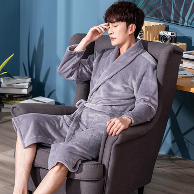 秋冬珊瑚绒睡袍简约男士