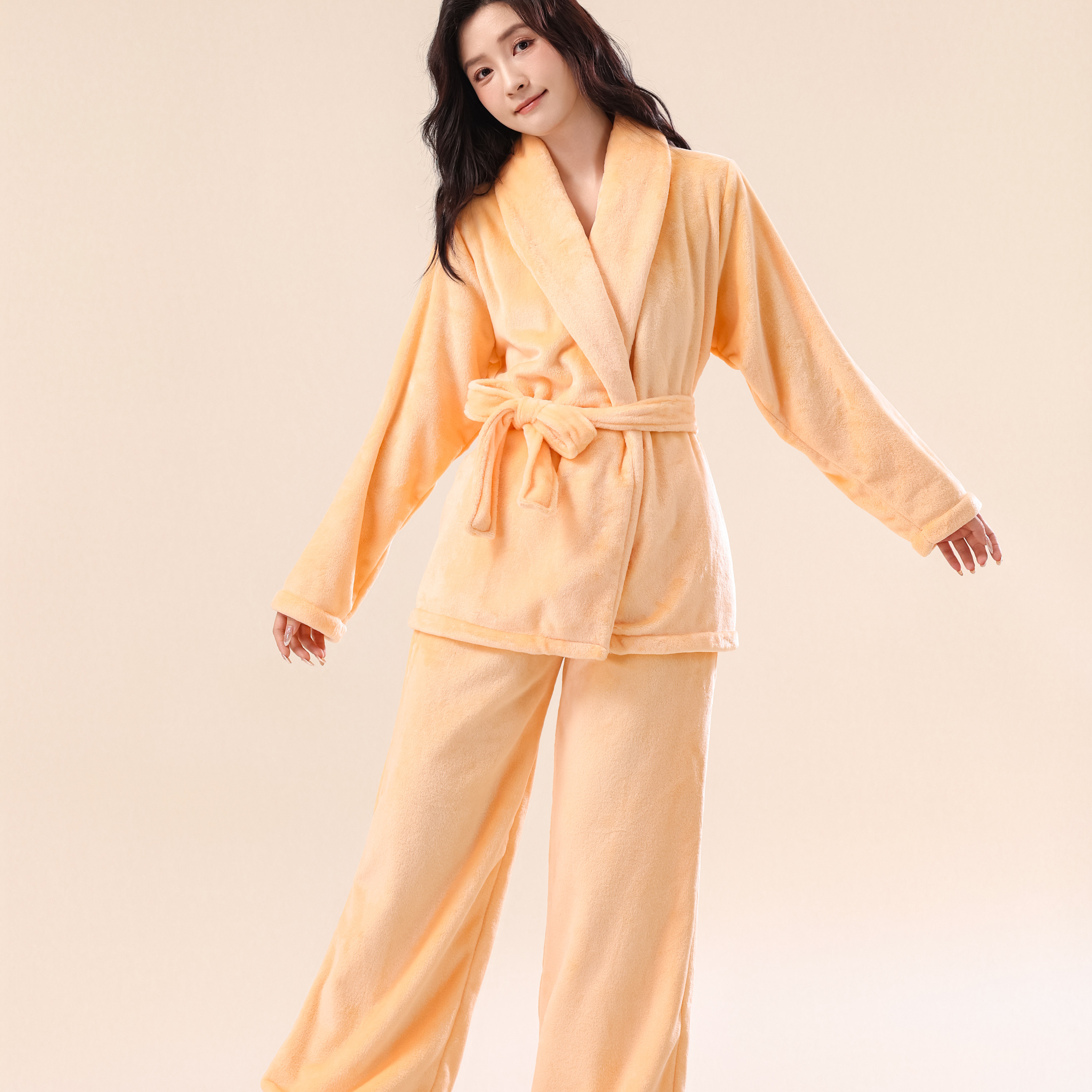 新款孕妇睡衣法兰绒秋冬季睡袍女加厚浴袍月子服法兰绒家居服套装