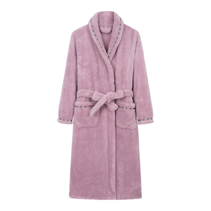 麦淑茵加厚加长秋冬珊瑚绒长款