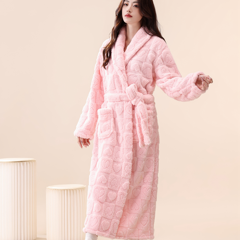 加厚加长睡袍女秋冬季中长款睡衣珊瑚绒浴袍学生洗澡可爱保暖晨袍