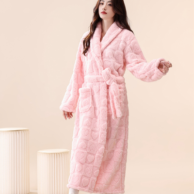 加厚加长睡袍女秋冬季中长款睡衣珊瑚绒浴袍学生洗澡可爱保暖晨袍
