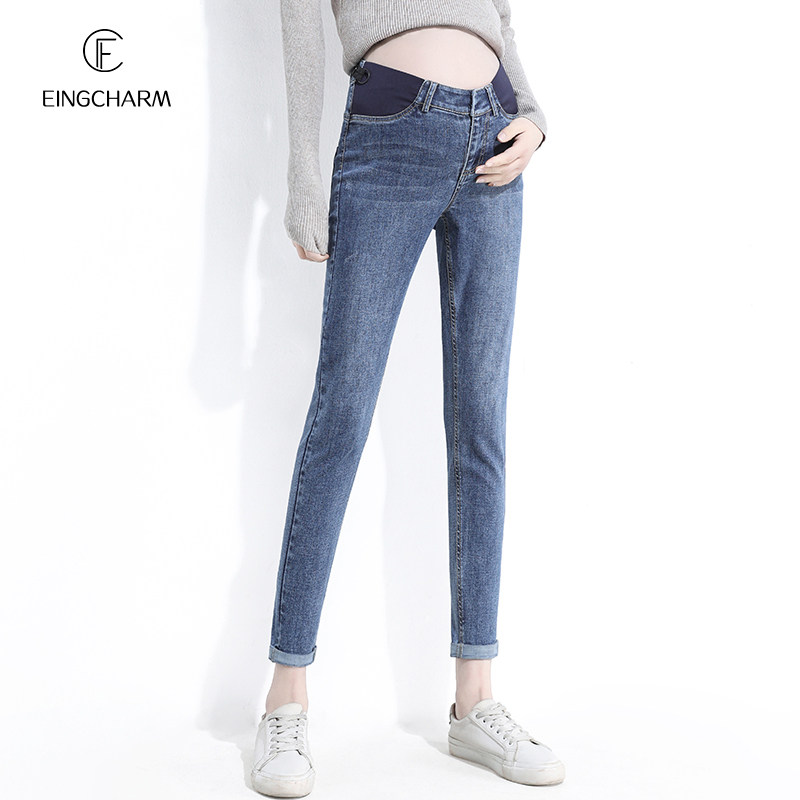 孕妇牛仔裤秋季外穿秋冬打底裤冬季加绒加厚低腰九分裤春秋小脚裤