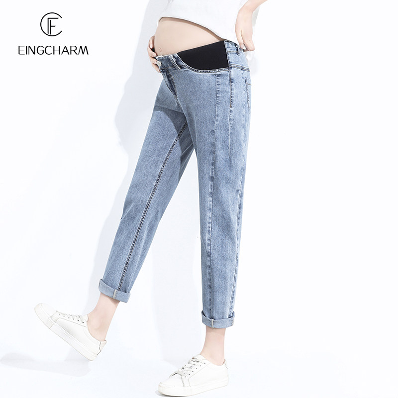 孕妇牛仔裤春季时尚宽松老爹裤外穿秋冬九分低腰春款大码托腹长裤