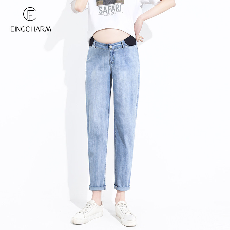 孕妇牛仔裤春款时尚宽松老爹裤潮妈外穿秋冬九分低腰托腹大码长裤