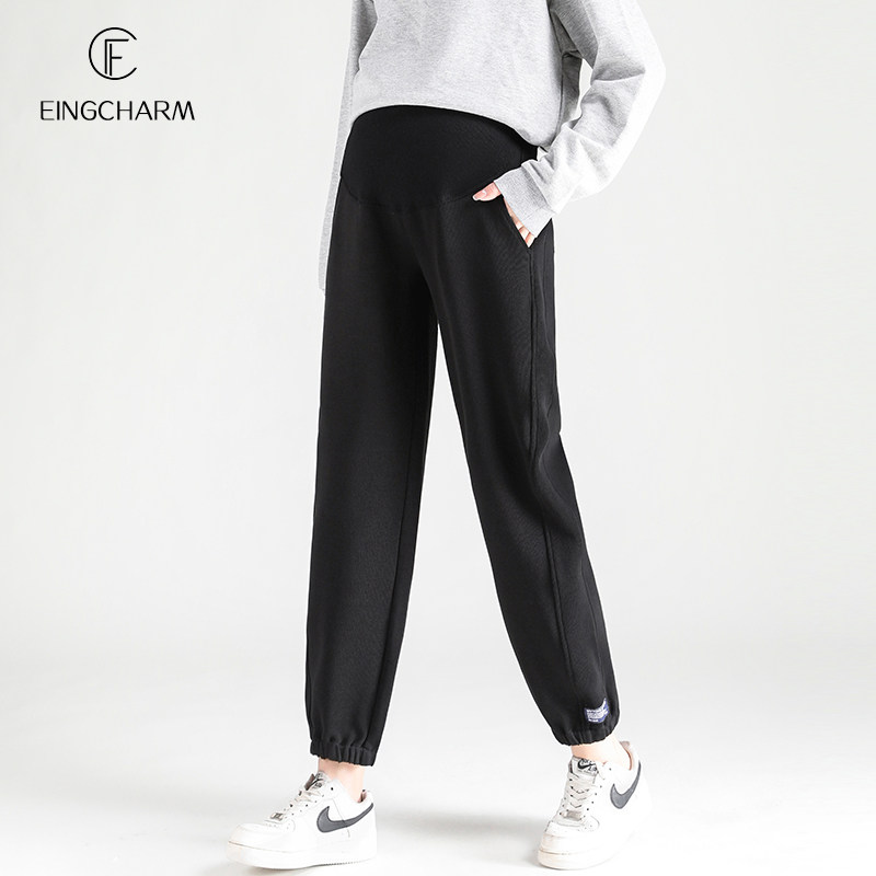 孕妇裤子春秋外穿宽松休闲束脚九分裤大码时尚潮妈托腹运动裤春装