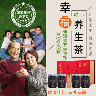 陪伴者即溶黑金花粉湖南安化国企无糖天然固体饮料茶叶礼盒装128g