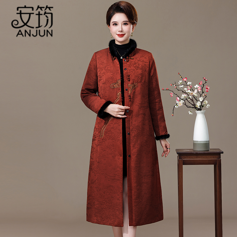 妈妈羽绒服女2025冬季新款长款过膝高端中老年妈妈鹅绒服外套风衣