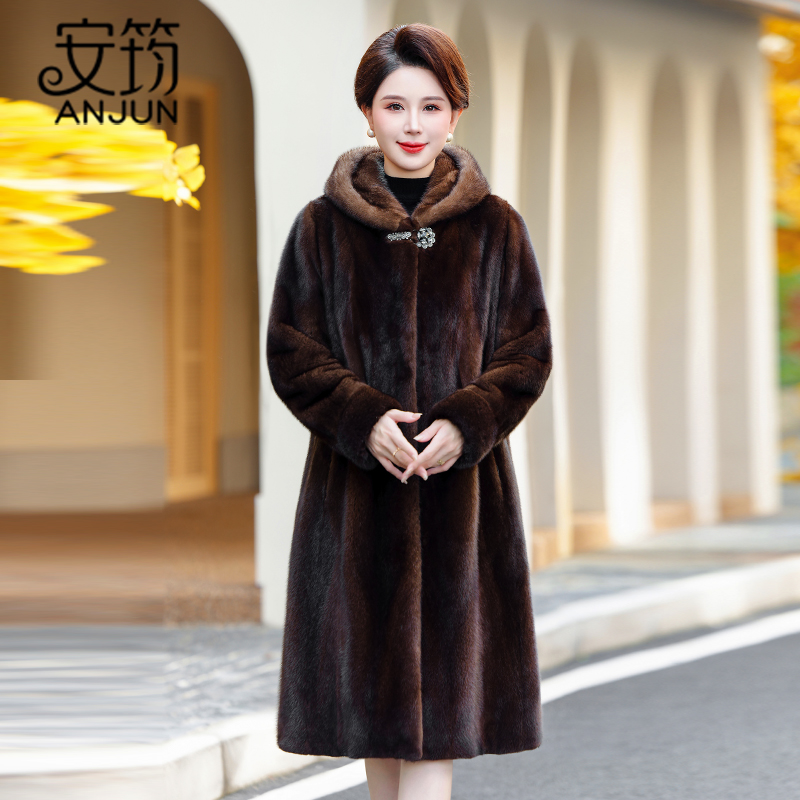 貂皮大衣女2024新款海宁原色水貂高端中长款宽松妈妈装裘皮草外套