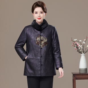 高端真皮羽绒外套女2025冬新款水貂毛领短款海宁真皮皮衣老年风衣
