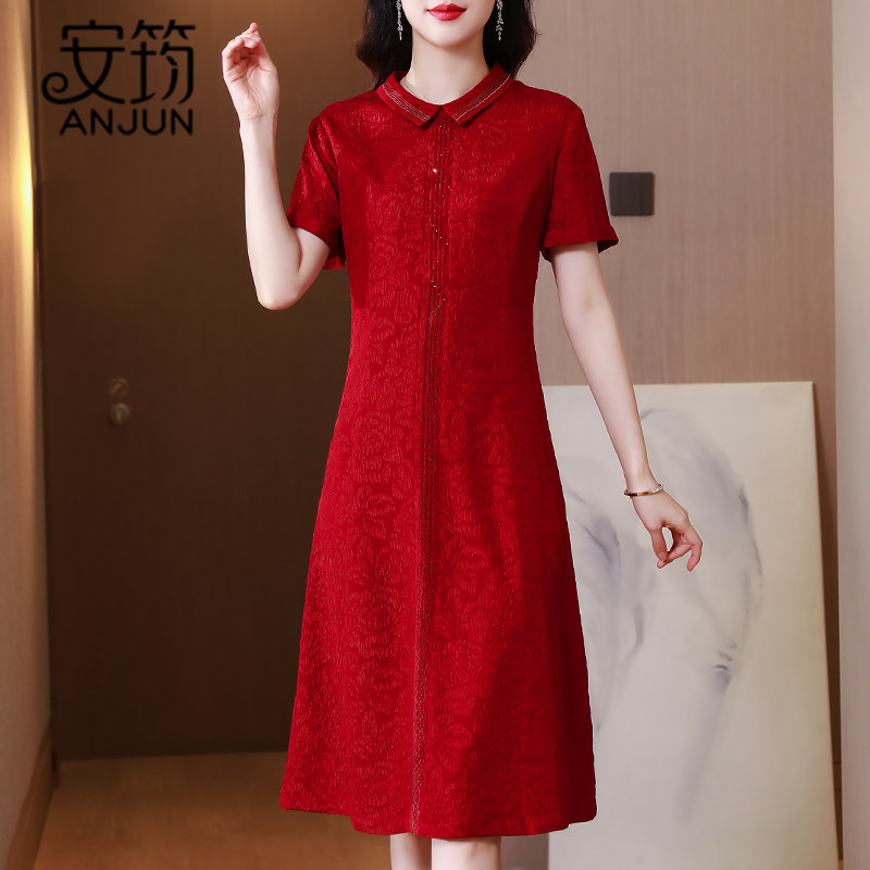 重磅真丝连衣裙女2023新款气质妈妈连衣裙喜婆婆婚宴装桑蚕丝裙子