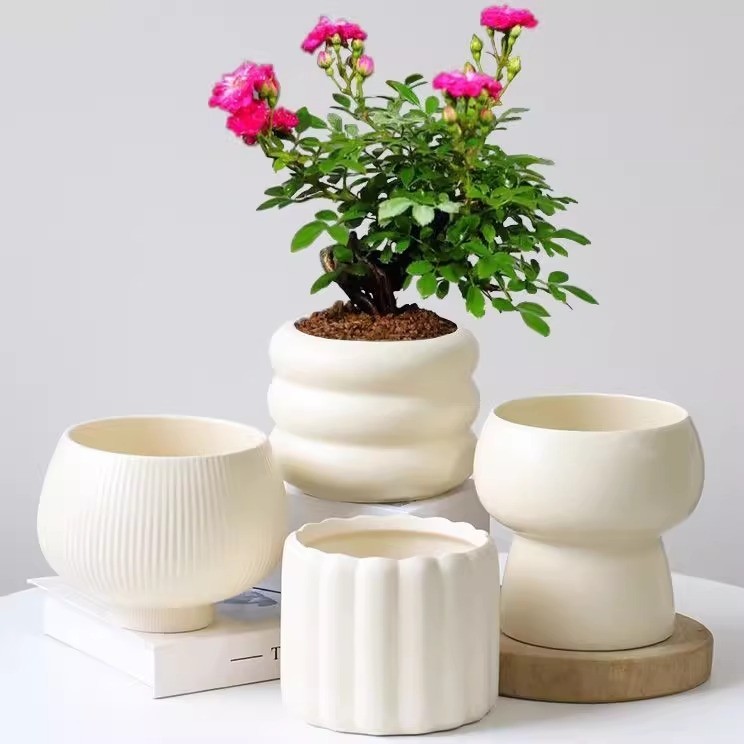 简约ins风陶瓷花盆北欧家用送托盘奶油风玫瑰蝴蝶兰多肉绿植盆栽,家居饰品,花盆,淘宝优惠券,粉丝福利购,淘宝优惠卷