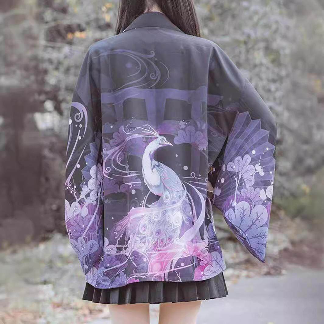 热销中国风龙图腾仙鹤凤凰鸾鸟羽织开衫日常和服披风道袍休闲宽松