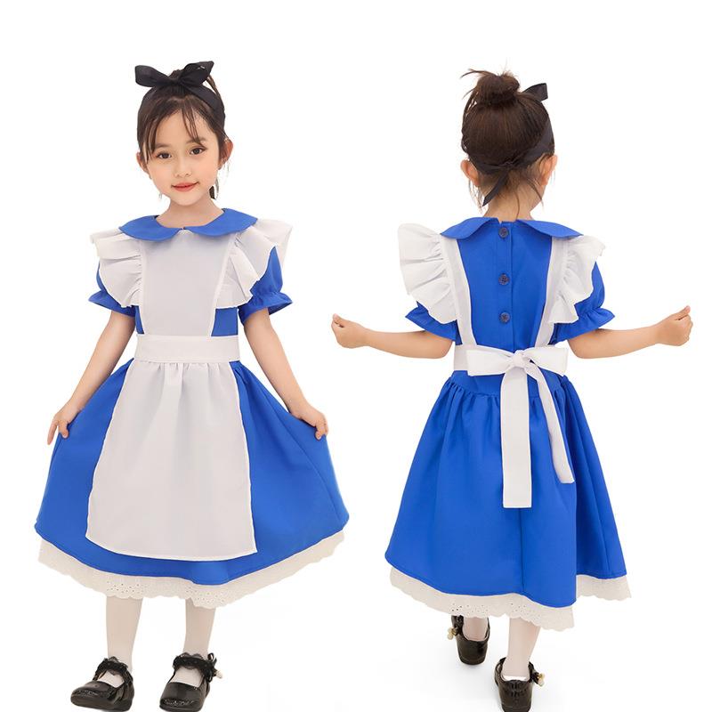 爱丽丝梦游仙境女仆装cosplay爱丽丝深蓝色连衣裙儿童成人演出服