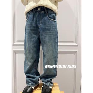 好版型 韩国设计款儿童春秋裤子男童一体绒棉牛仔裤2025冬季新款