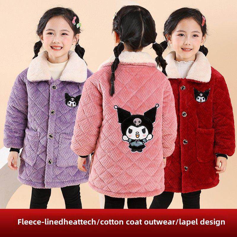 冬季儿童加绒加厚罩衣女童三层夹棉保暖棉衣外套洋气外套家居服