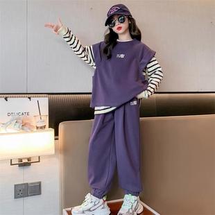 女童秋装卫衣套装2025新款儿童装时髦洋气女大童春秋款马甲三件套