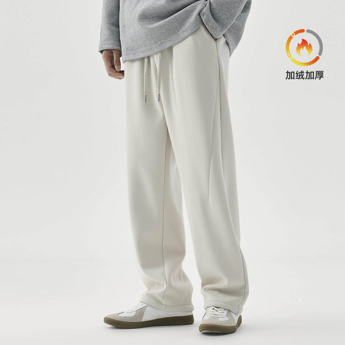 PKL美式高街弯刀休闲裤子男秋冬宽松加绒运动卫裤重磅垂感直筒裤