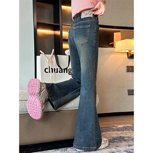 女童喇叭裤秋冬款洋气微喇长裤女大童韩版时尚加绒牛仔裤儿童裤子