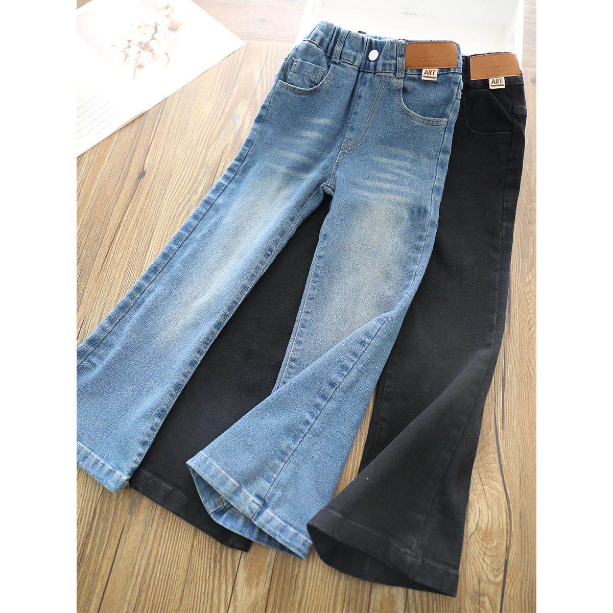 洋派童装2024春款儿童女童水洗高弹力微喇叭牛仔裤宝宝中大童装裤