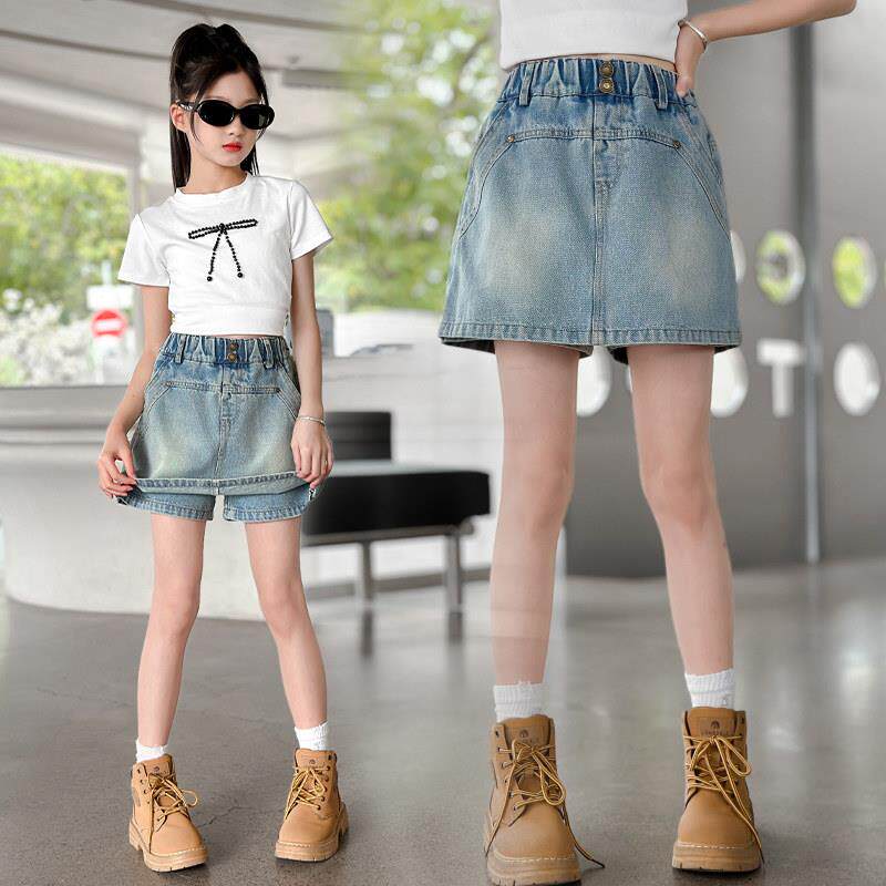 女童牛仔短裙2025夏季新款半身a子裙子儿童中大夏季童装外穿短裤