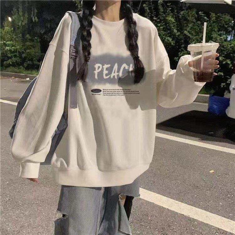 秋冬新款ins百搭圆领卫衣女童加绒加厚韩版宽松显瘦白色女孩上衣