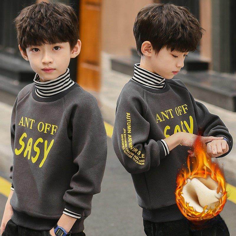 男童秋冬款加绒卫衣一体绒2025新款儿童中大童冬季加厚打底衫上衣