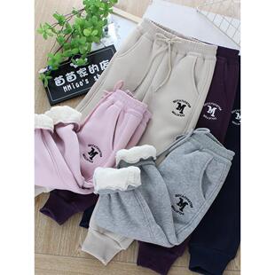 一条过冬男女童厚绒运动裤儿童羊驼绒卫裤学生加厚一体绒保暖裤子