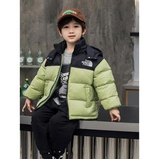 反季童装新款儿童羽绒服男女童拼色外套中小童加厚款可脱帽羽绒服