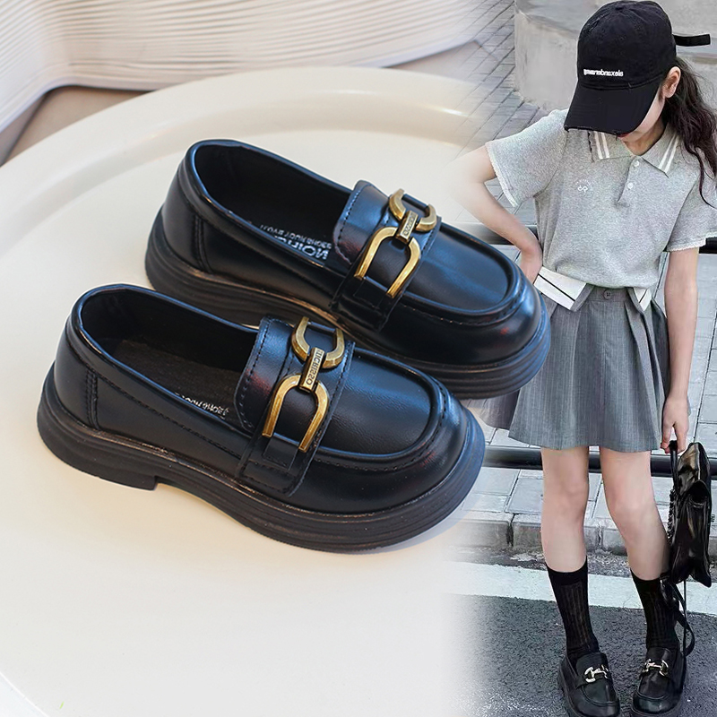 春秋PU女童纯色英伦风一脚蹬皮鞋