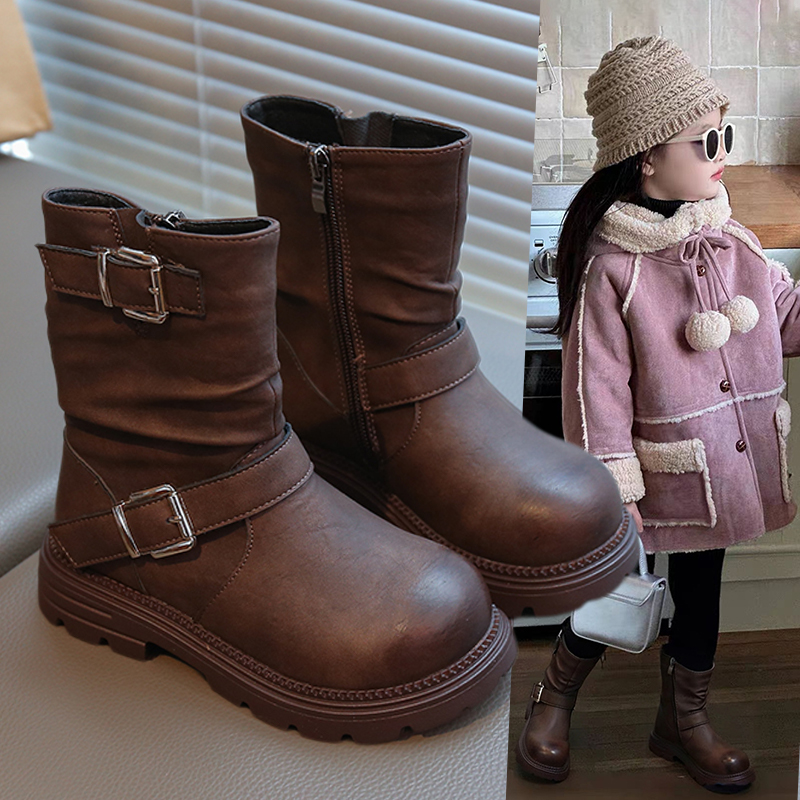 女童马丁靴冬季加绒皮靴