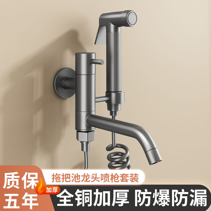 阳台拖把池水龙头专用带喷枪墩拖布池全铜化妆室加长马桶冲洗喷枪