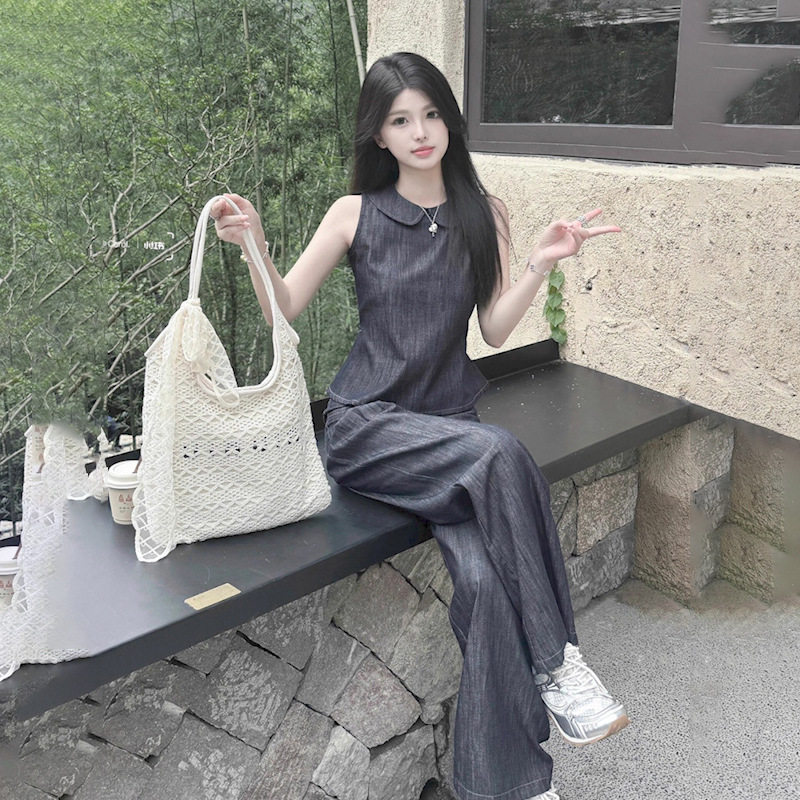 夏日新款无袖阔腿裤休闲运动套装女夏季时尚气质减龄通勤两件套潮