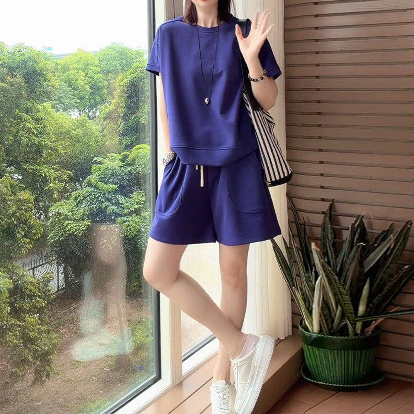 2026网红宽松显瘦洋气短裤两件套潮流运动套装女夏装新款3715