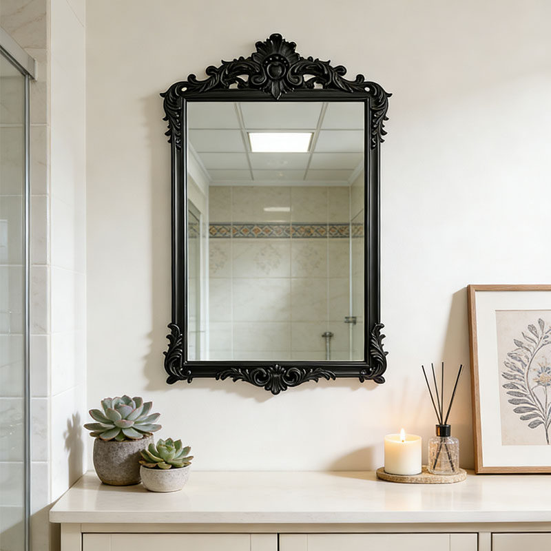 法式雕花壁挂装饰镜复古壁炉镜客厅玄关镜子美式卫生间厕所化妆镜