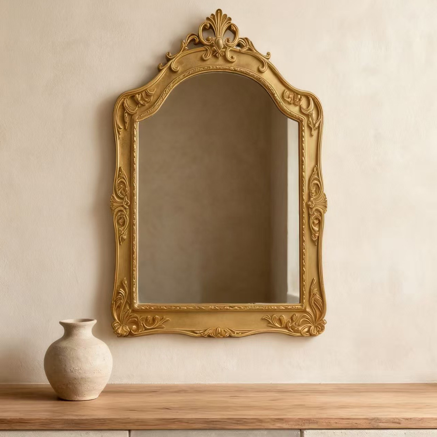 法式复古欧式雕花拱形壁挂墙化妆镜卧室客厅带灯古典壁炉装饰镜子