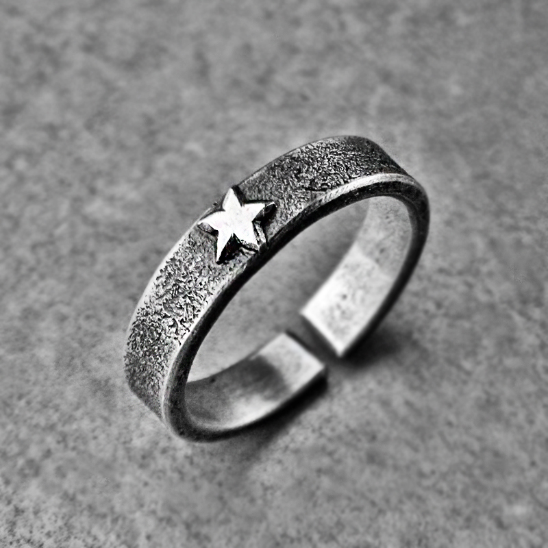 纯银手工开口复古刻字戒指