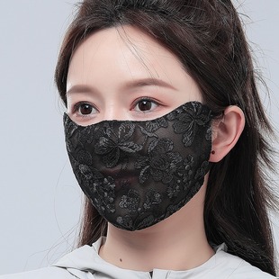 夏季 刺绣花朵蕾丝镂空面纱超轻薄透气女士防晒口罩高颜值2025新款