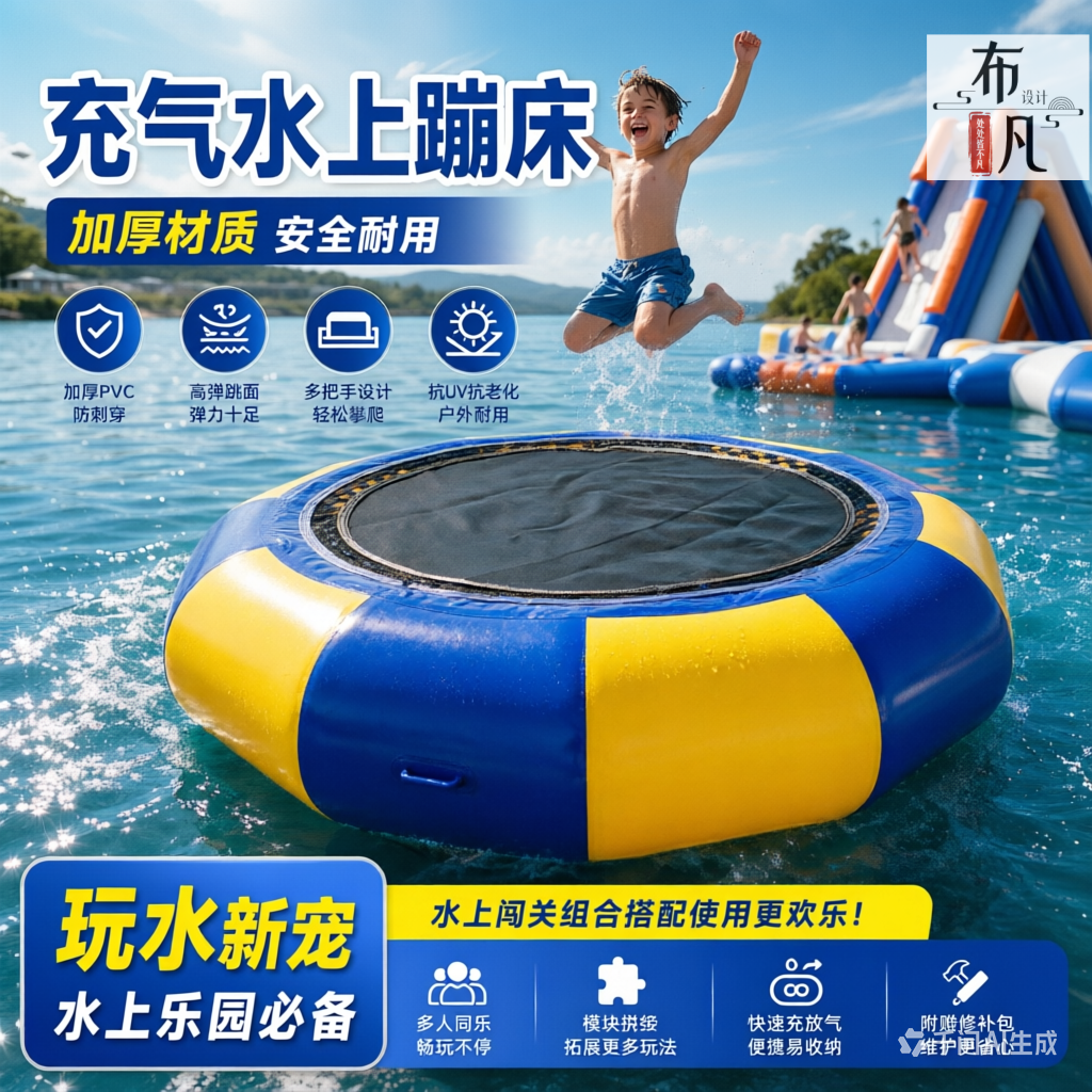 加厚防漏气水上蹦床滑梯玩具户外游乐设备儿童游泳池水上乐园跳床
