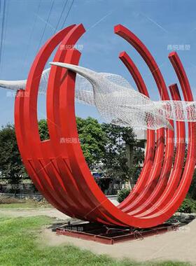 不锈钢镜面月亮圆环创意雕塑定制房地产园林庭院简约水景装饰摆件