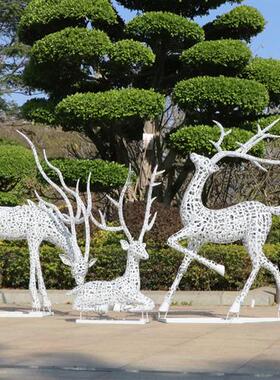 户外不锈钢镂空梅花鹿雕塑动物摆件房地产售楼处小区草坪景观装饰