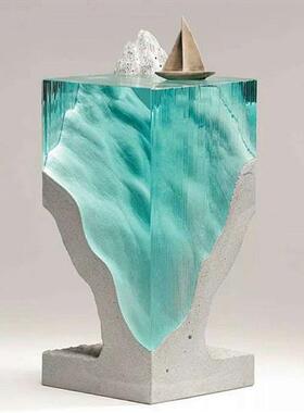 透明环氧树脂摆件酒店大型创意雕塑别墅桌面冰川海洋工艺术品定制