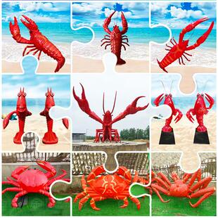 户外玻璃钢螃蟹迎宾小龙虾海鲜卡通发光雕塑厂家定制门头装饰摆件
