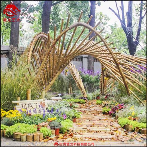 景区网红拍照打开秋千定制防腐木装置竹艺编织雕塑模型定做美陈