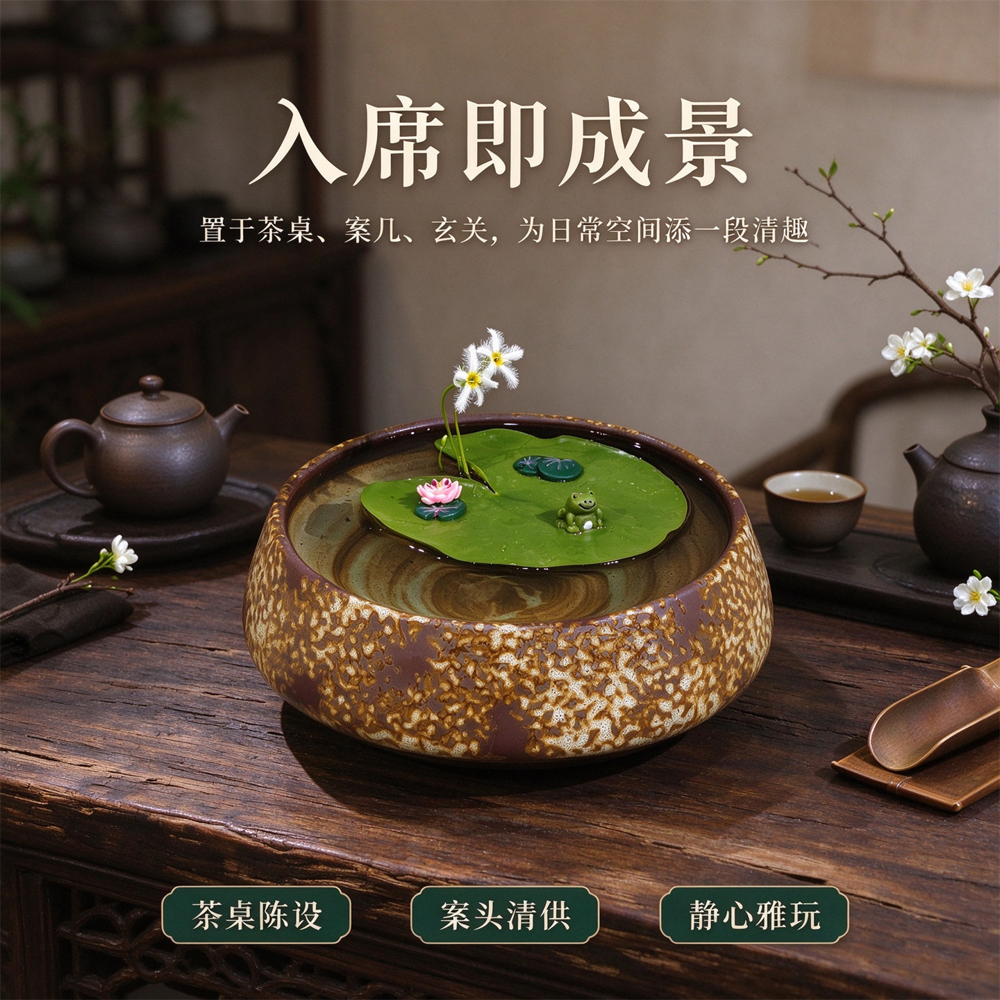 水培一叶莲盆栽室内桌面趣味水养植物新中式禅意植物观赏好养摆件