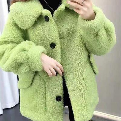 羊羔毛外套女春冬季短款韩版上衣长袖仿羊羔绒翻领小个子外套