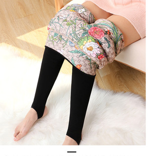 花开富贵蚕丝打底裤 女秋冬加绒加厚高腰显瘦外穿东北踩脚一体棉裤