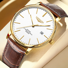 2025新款正品瑞士­冲浪琴师手表男机械表超薄真皮带日历简约时尚