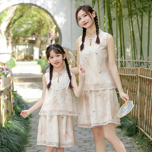 高端亲子装母女装2025新款夏季新中式国风改良旗袍裙女大童两件套